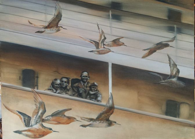 The flight begins 2018 oil on canvas 100 x 70 cm